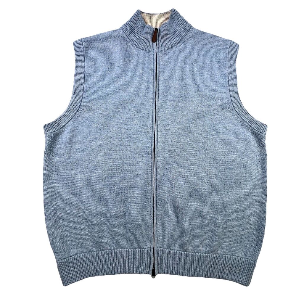 Grant Thomas 100% Italian Merino Wool Sweater Vest Men's Size XL Blue Full Zip